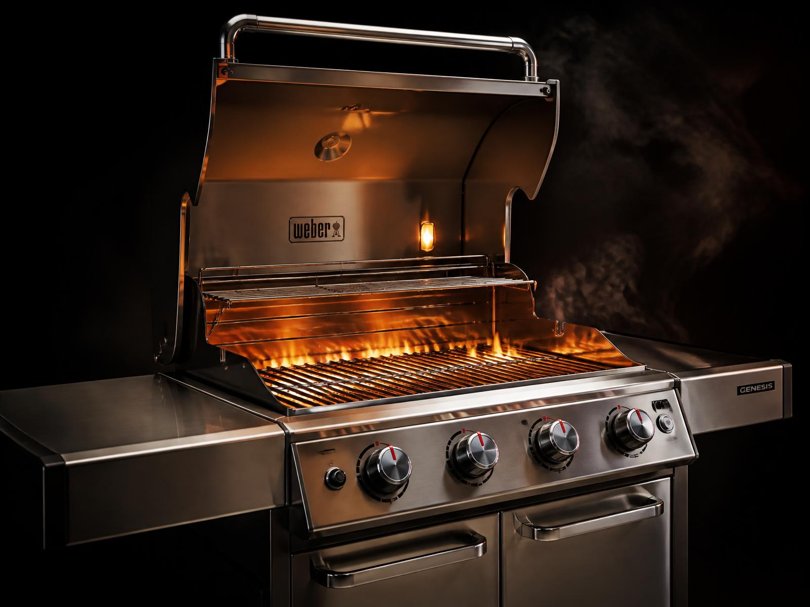 Restored Weber gas grill after a Second Flame Revival, cookbox clean and burners firing evenly